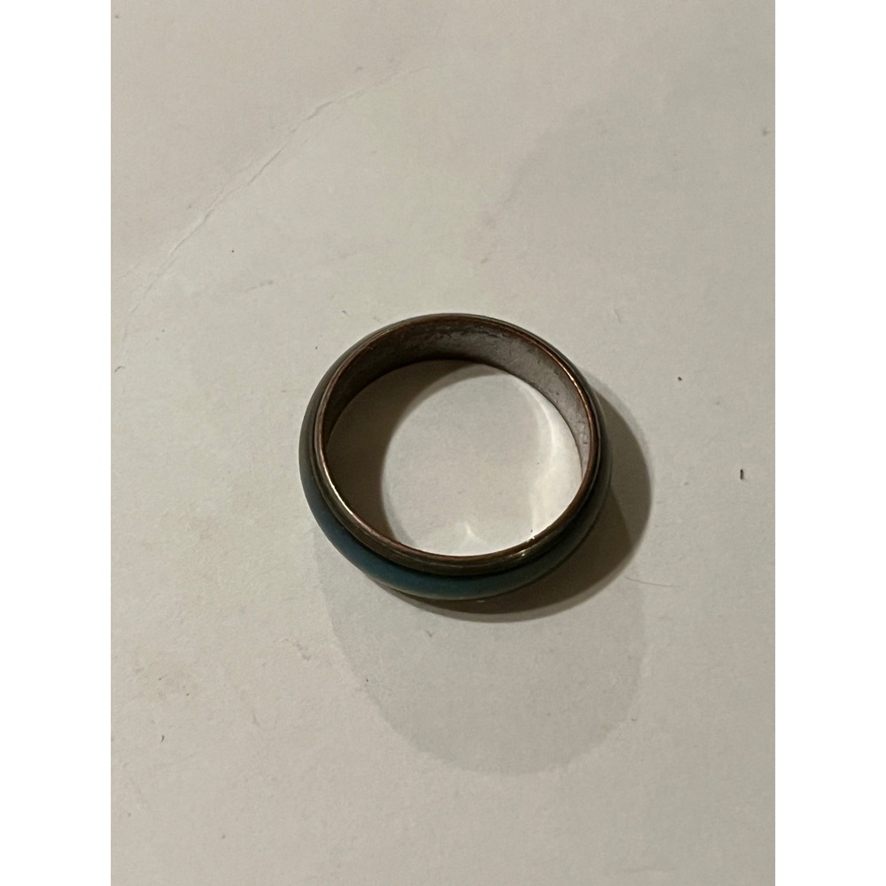 Vintage Green Enamel Gold Fish Inlay Color-Changing Band Ring Silver Tone